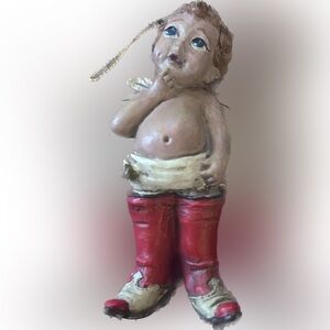 Western Christmas Ornament Cherub Cowboy Boots Signed MWD 3 1/2”